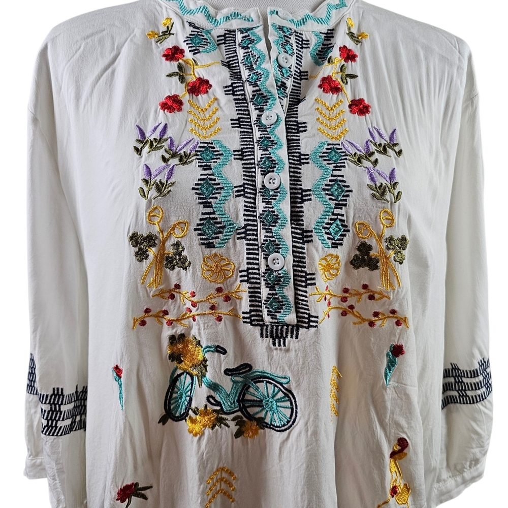 Boho Peasant Embroidered Tunic Top In XL - Picture 3 of 7